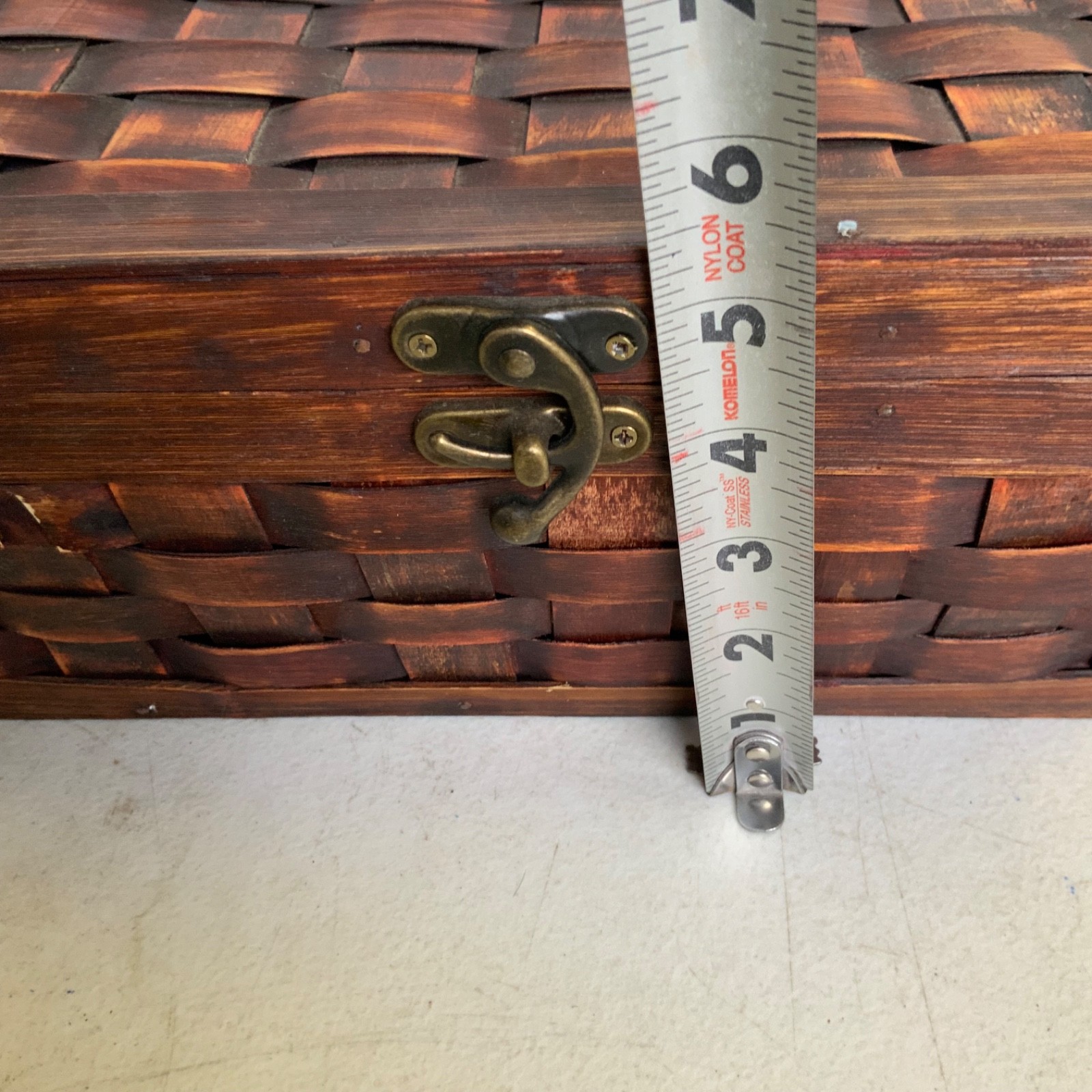 Woven Wood Storage Basket Box With Lid Latch Handles Brown 13.5 in - Image 9