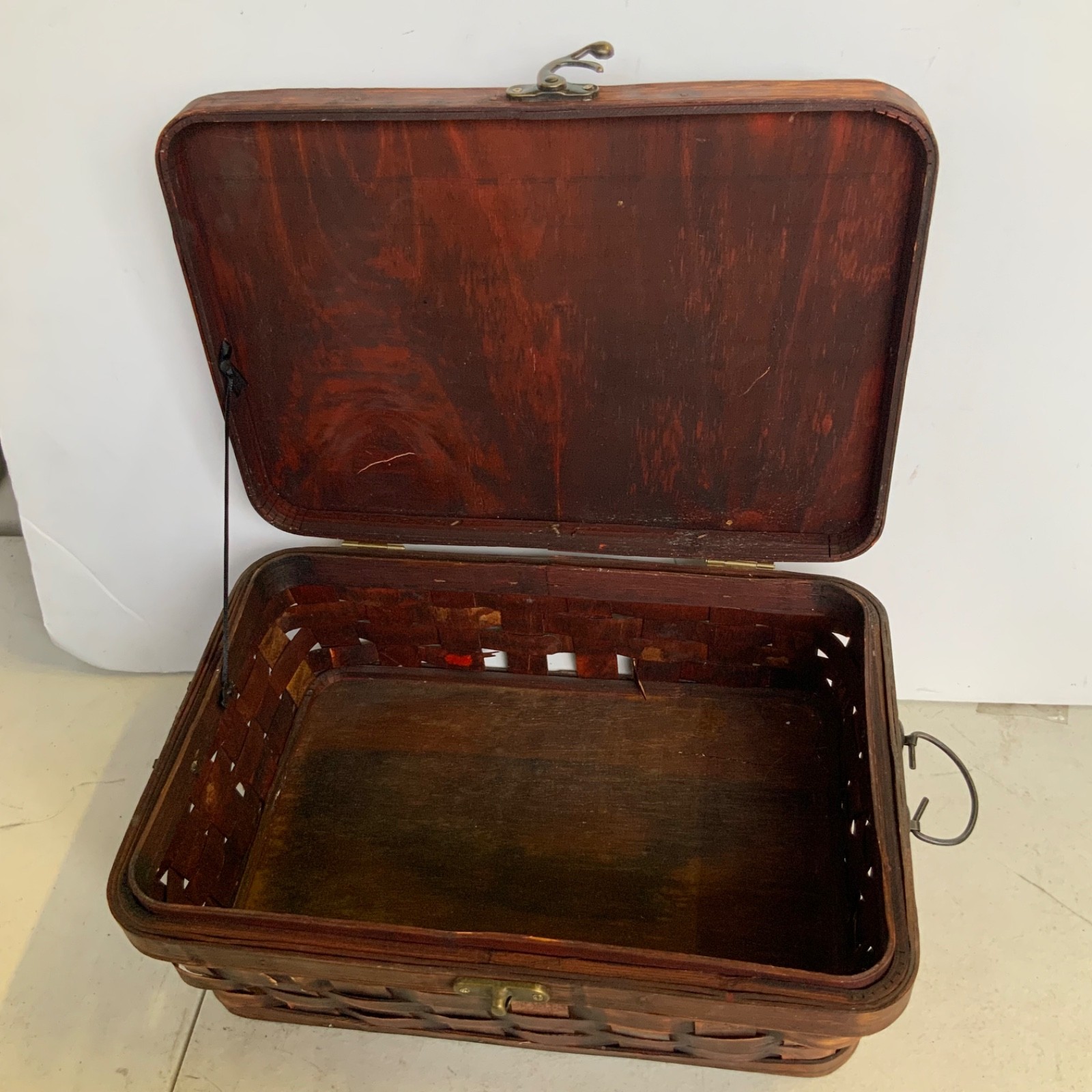 Woven Wood Storage Basket Box With Lid Latch Handles Brown 13.5 in - Image 10