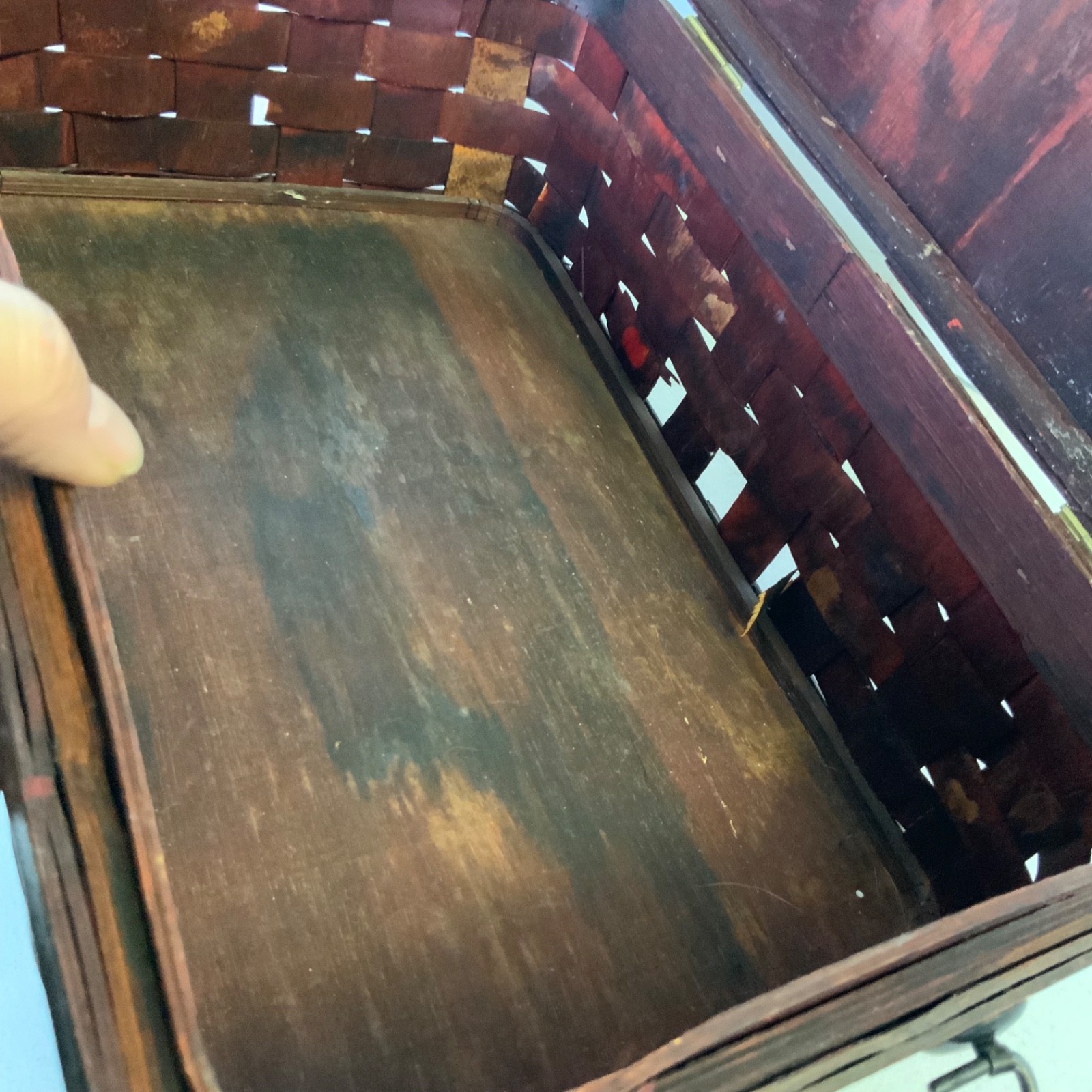 Woven Wood Storage Basket Box With Lid Latch Handles Brown 13.5 in - Image 11