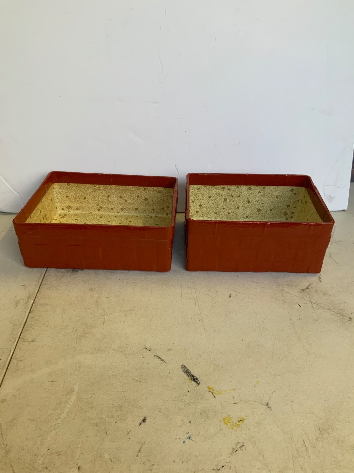 Set of 2 Orange Enameled Faux Wicker Nesting Baskets Speckled Interior 9 in - Image 3