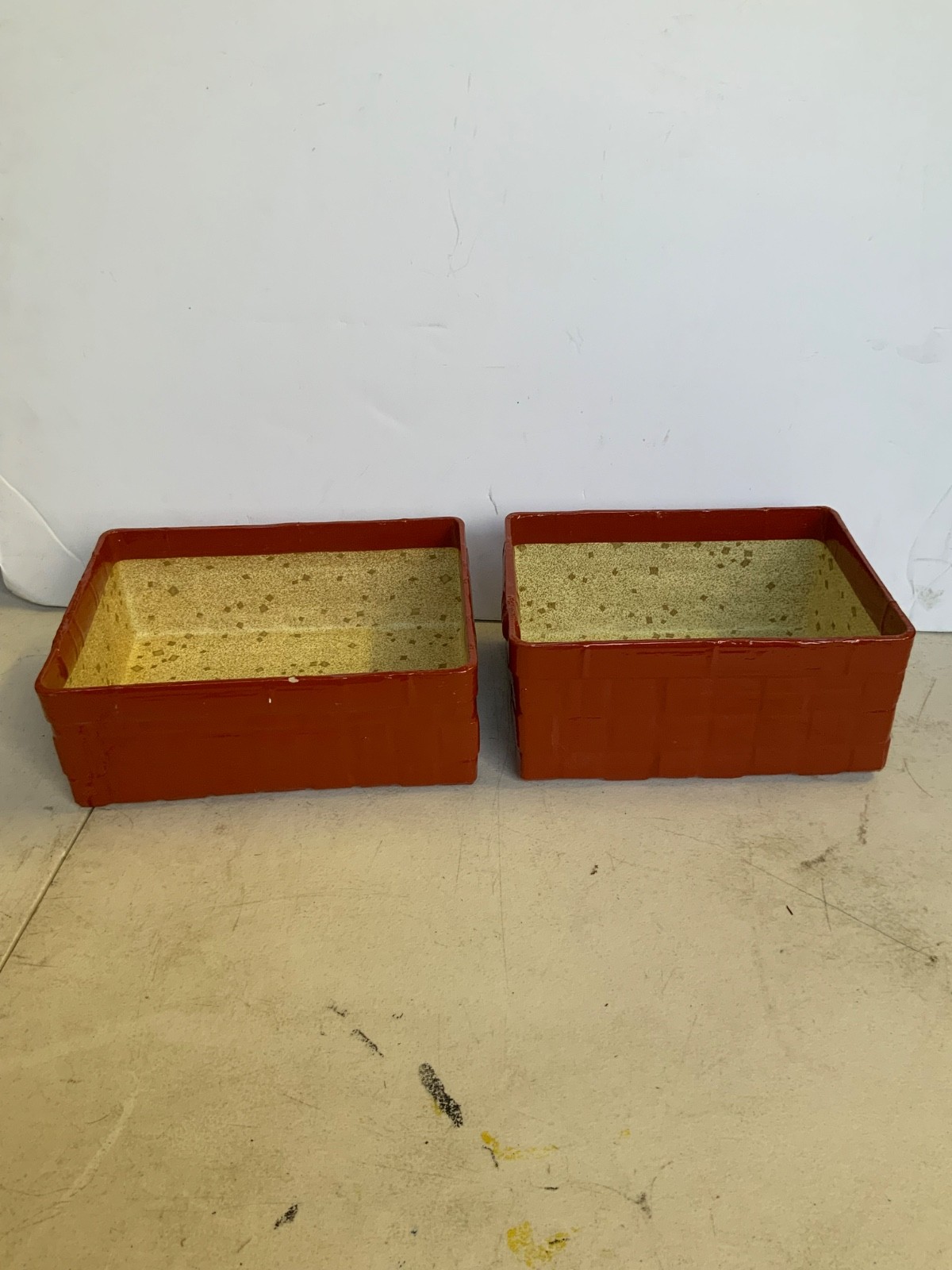 Set of 2 Orange Enameled Faux Wicker Nesting Baskets Speckled Interior 9 in - Image 5