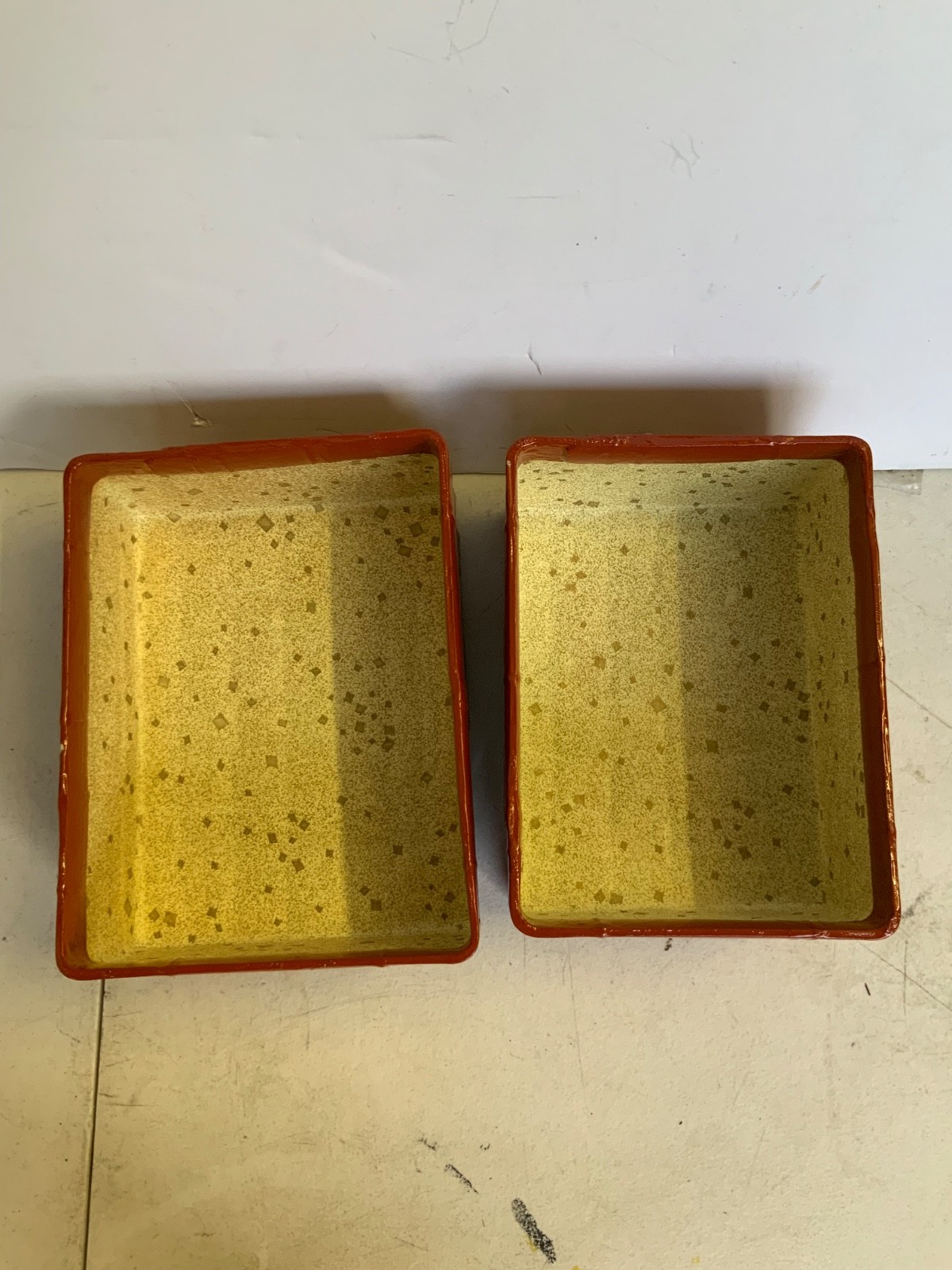 Set of 2 Orange Enameled Faux Wicker Nesting Baskets Speckled Interior 9 in - Image 6