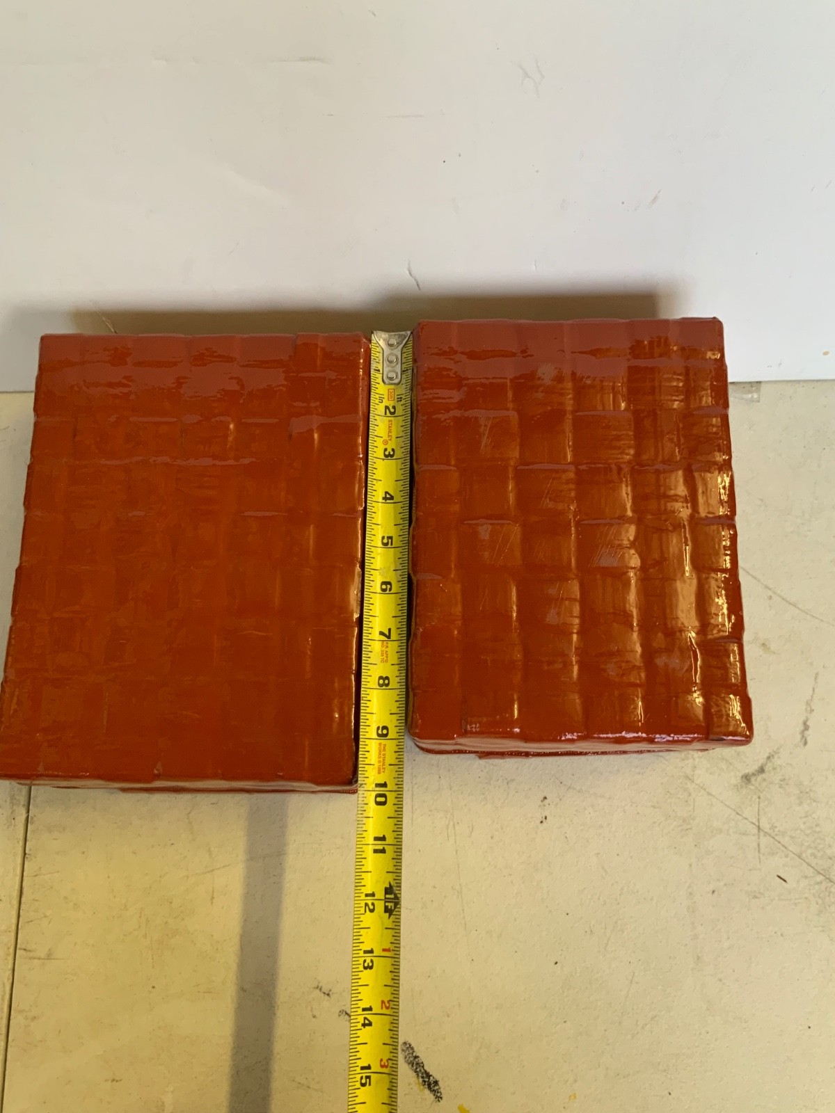 Set of 2 Orange Enameled Faux Wicker Nesting Baskets Speckled Interior 9 in - Image 8