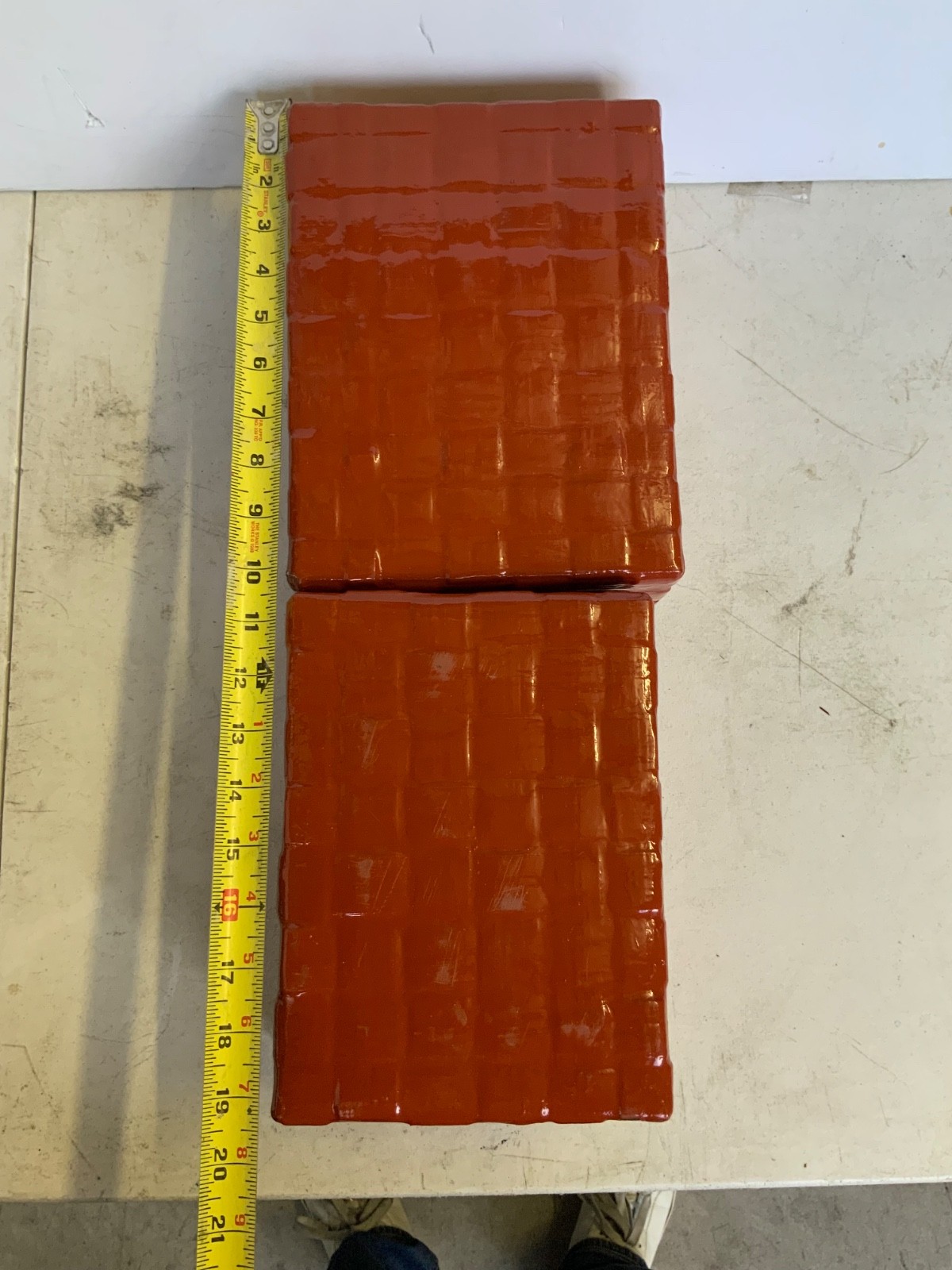 Set of 2 Orange Enameled Faux Wicker Nesting Baskets Speckled Interior 9 in - Image 9