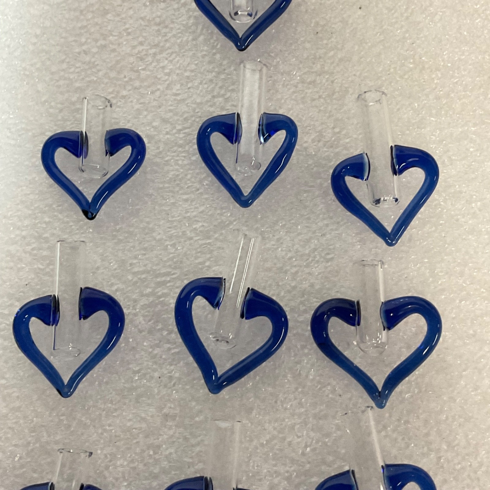 10 Blue Glass Heart Tube Pendants 1.25in Hand Blown Art Jewelry Making Supply - Image 3