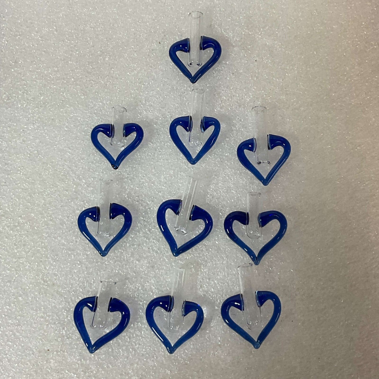 10 Blue Glass Heart Tube Pendants 1.25in Hand Blown Art Jewelry Making Supply - Image 1