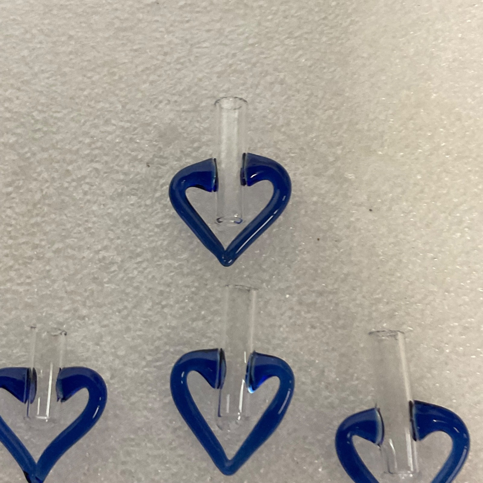 10 Blue Glass Heart Tube Pendants 1.25in Hand Blown Art Jewelry Making Supply - Image 2