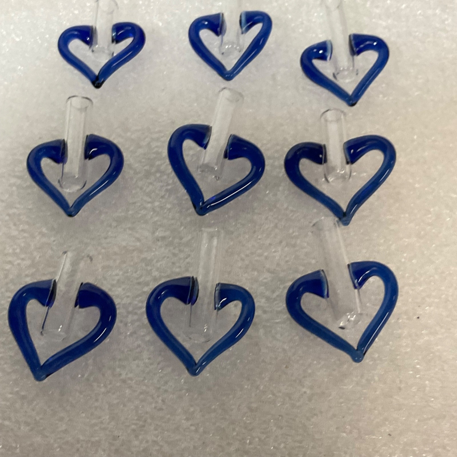 10 Blue Glass Heart Tube Pendants 1.25in Hand Blown Art Jewelry Making Supply - Image 4