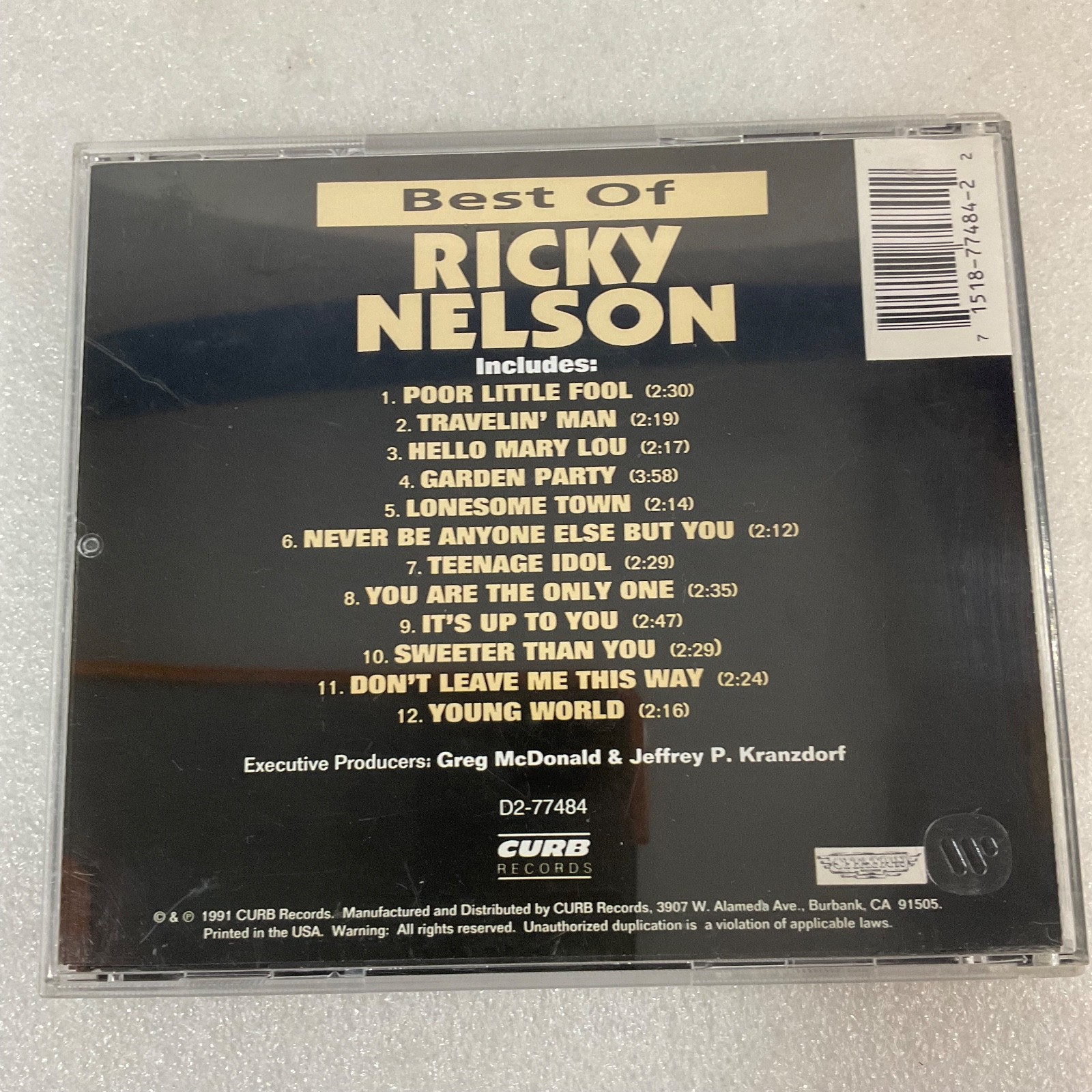 Best Of Ricky Nelson CD 1991 Curb Records Greatest Hits Compilation - Image 2