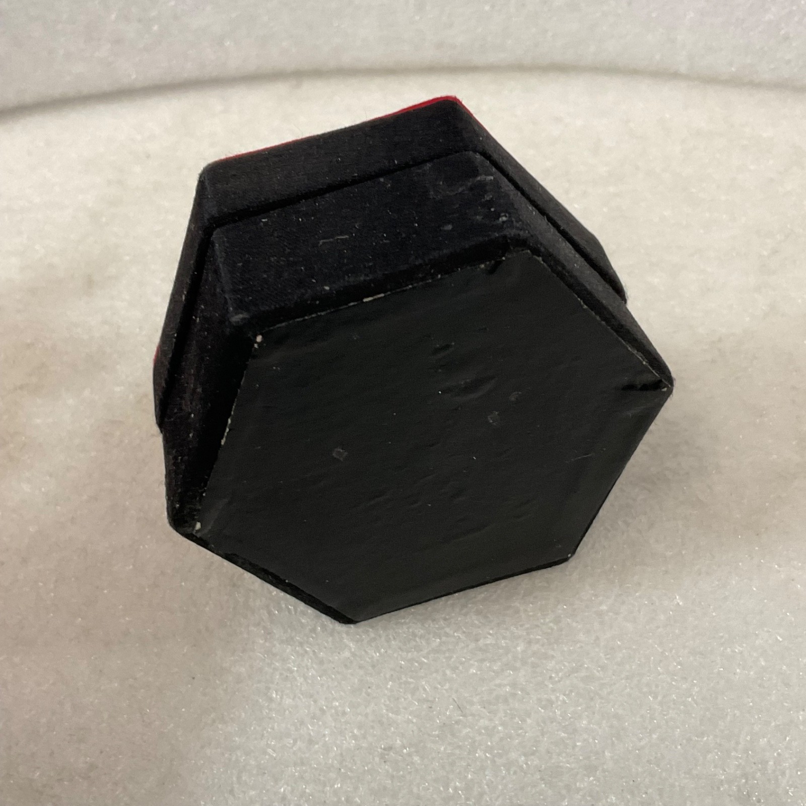 Small Hexagon Jewelry Ring Box Red Floral Embroidered Lid Black Case - Image 2