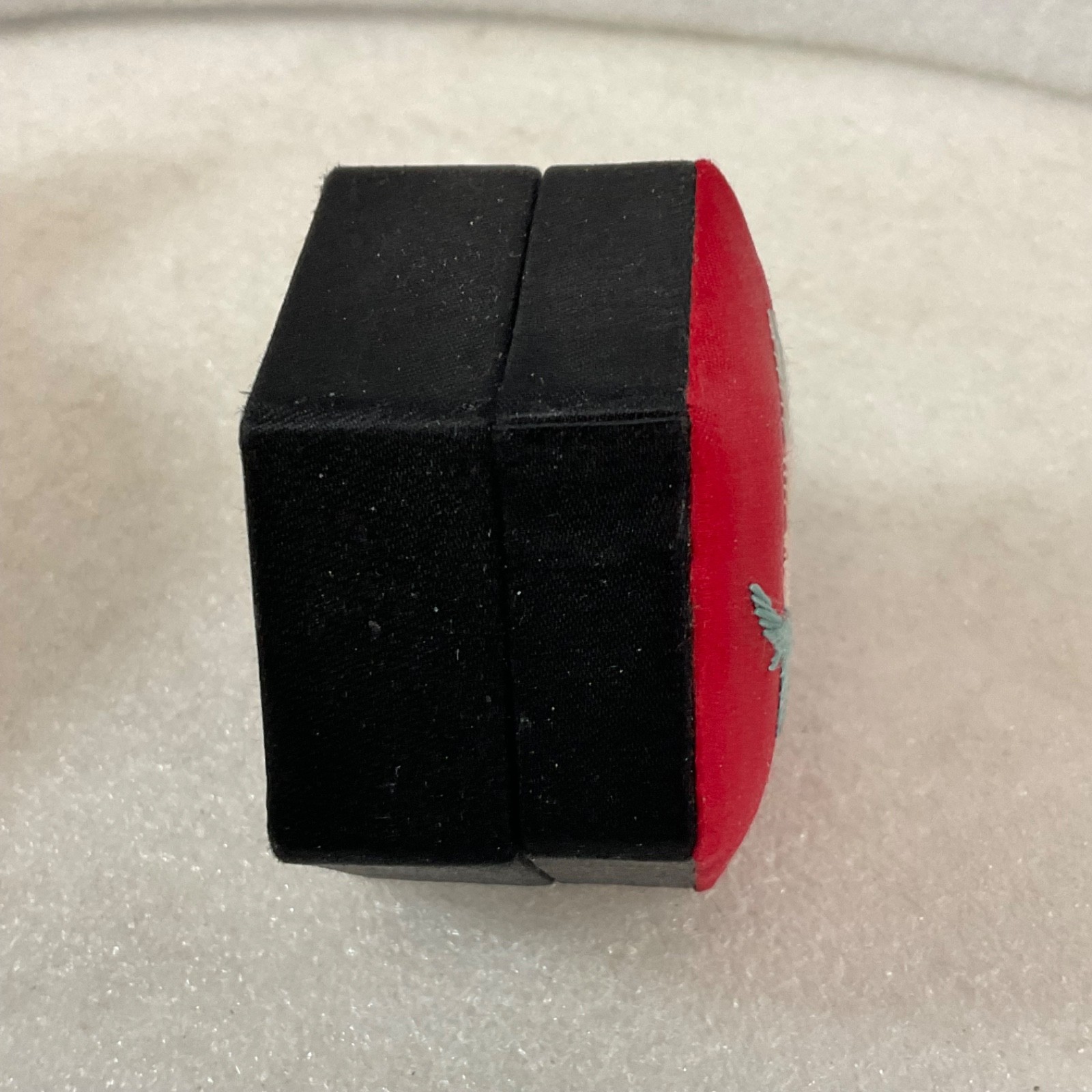 Small Hexagon Jewelry Ring Box Red Floral Embroidered Lid Black Case - Image 3