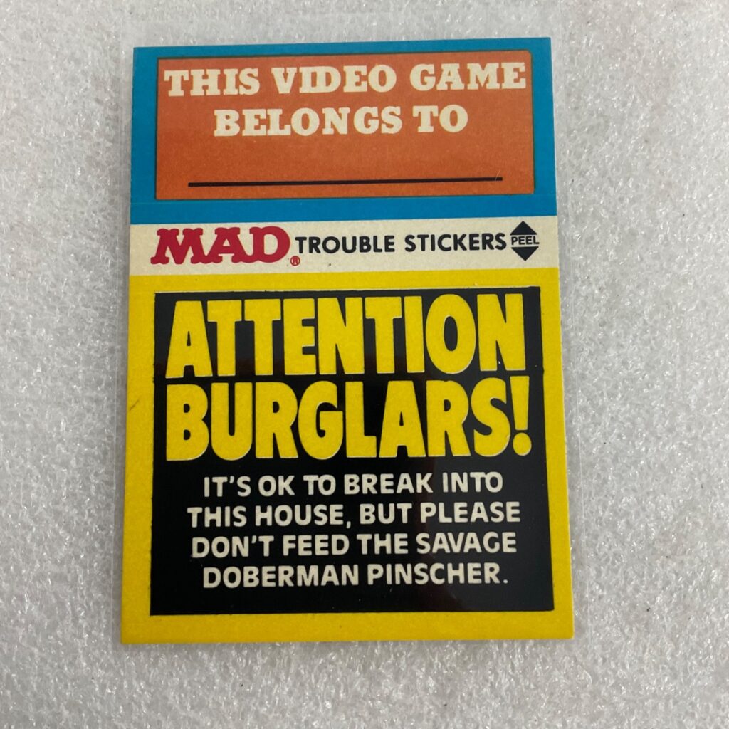 1983 MAD Trouble Stickers Attention Burglars EC Publications Sticker Card - Image 1