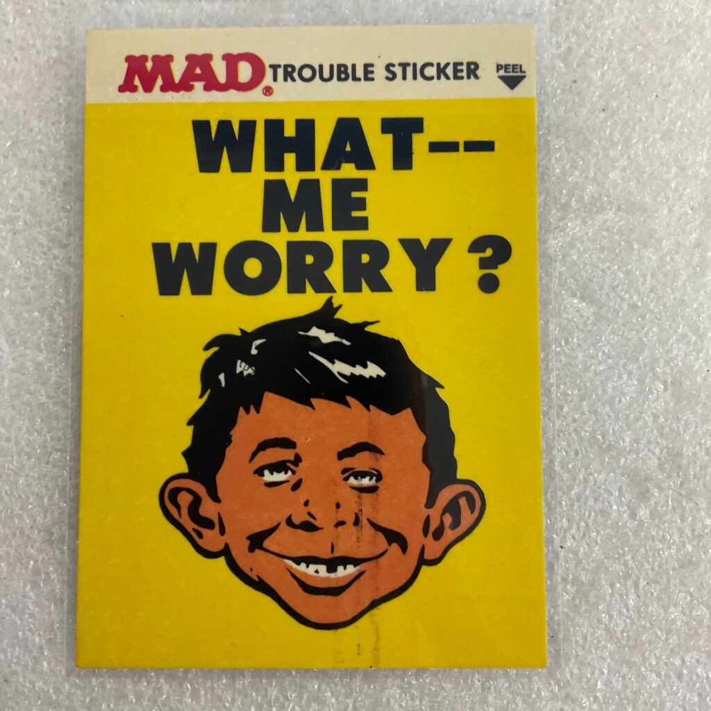 1983 MAD Trouble Stickers What Me Worry Fleer Sticker Card - Image 1