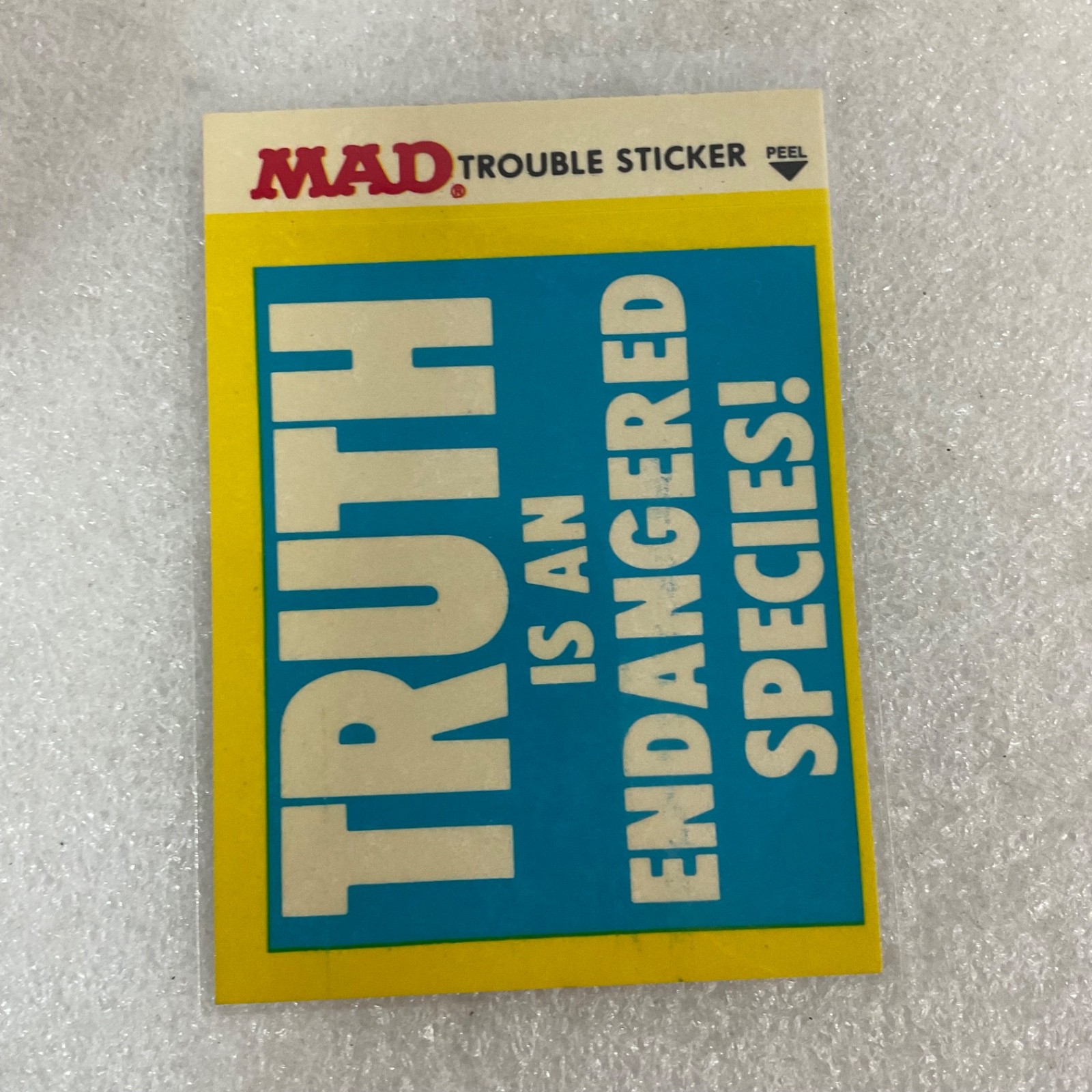 1983 MAD Trouble Stickers Truth Endangered Species Fleer Sticker Card - Image 2