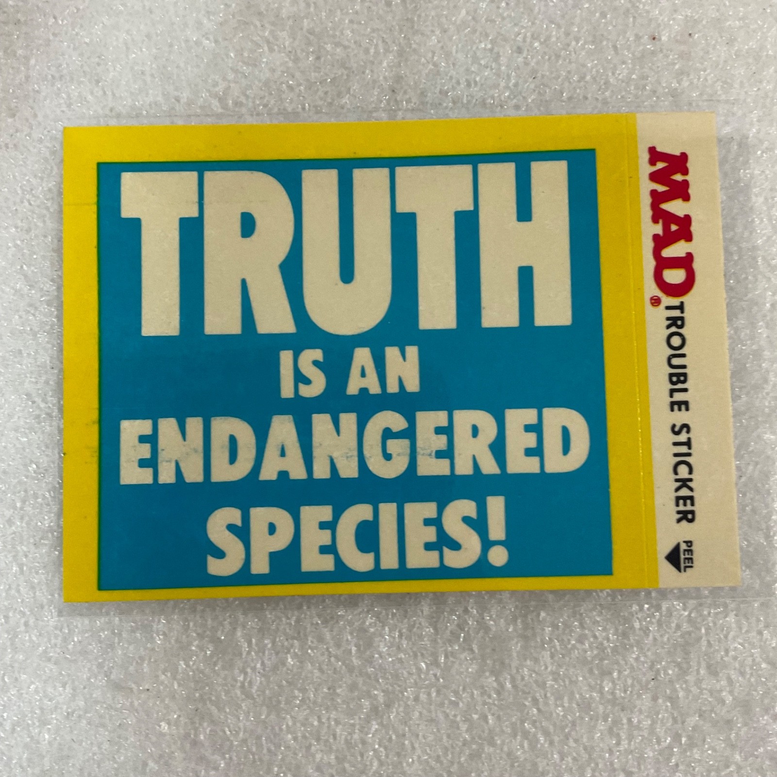 1983 MAD Trouble Stickers Truth Endangered Species Fleer Sticker Card - Image 1