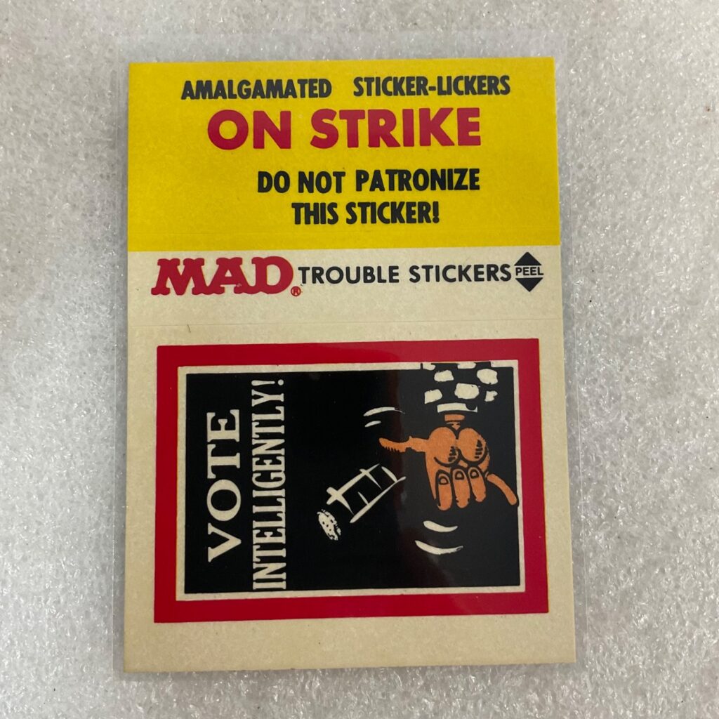 1983 MAD Trouble Stickers Fleer Vote Intelligently Sticker Card - Image 1