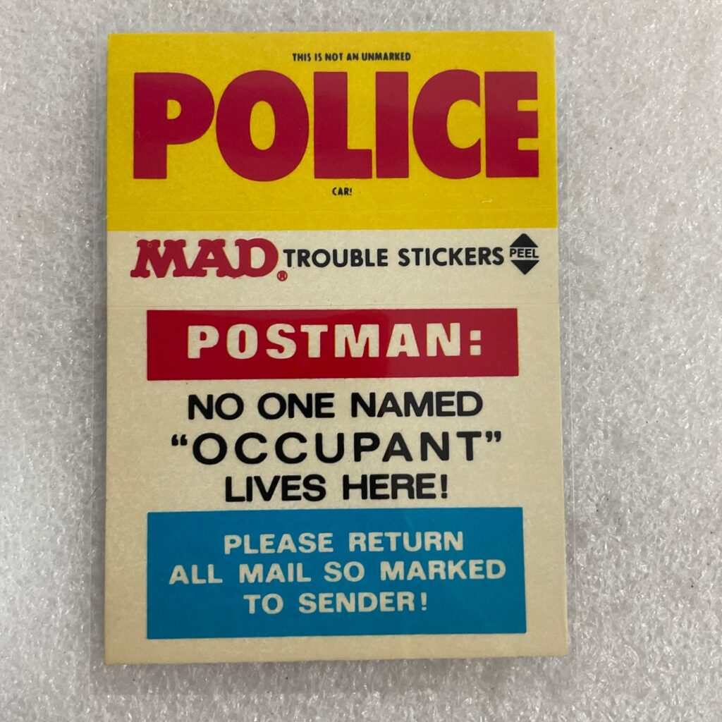 1983 MAD Trouble Stickers Fleer Police Postman Sticker Card - Image 1