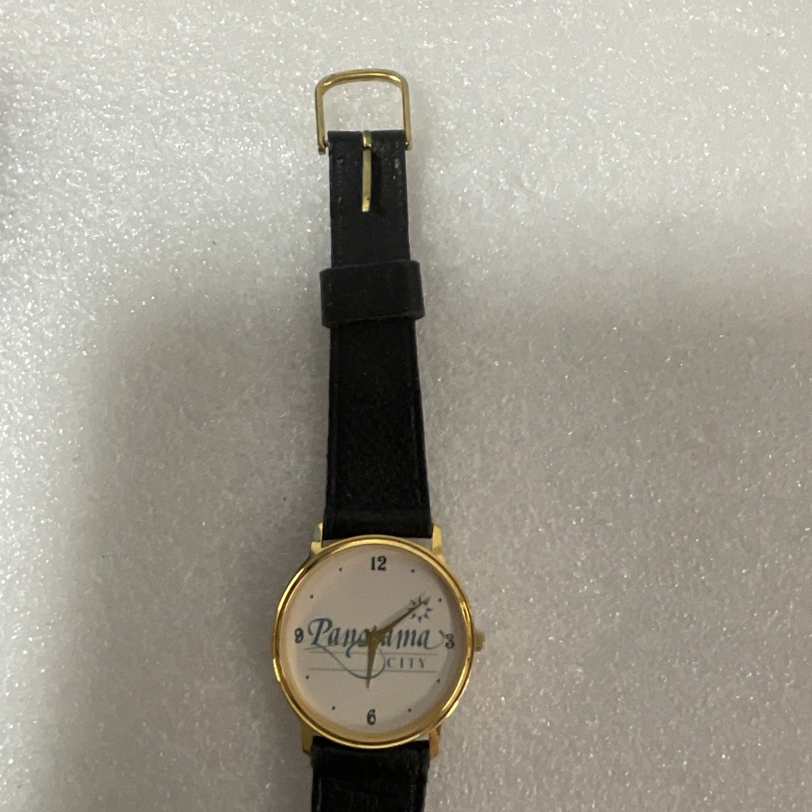 Panama City Watch Leather Band Gold Toned Needs Battery GnuFashion - Image 2