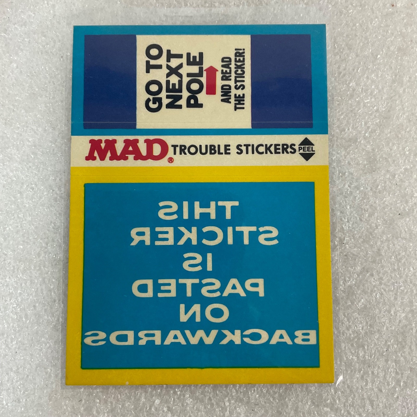 1983 MAD Trouble Stickers Fleer Backwards Sticker Card - Image 1