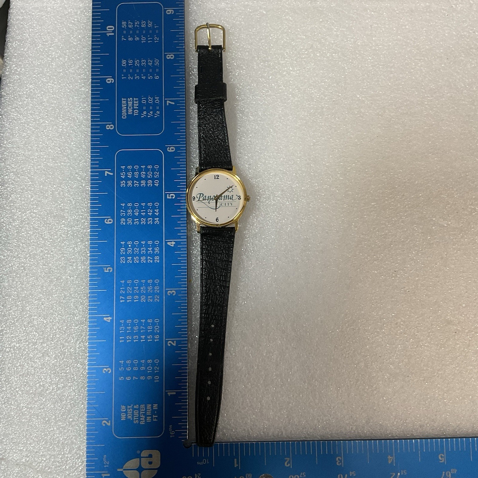 Panama City Watch Leather Band Gold Toned Needs Battery GnuFashion - Image 12