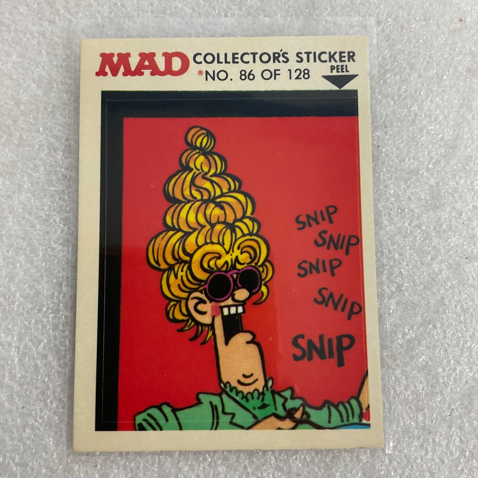 1983 MAD Trouble Stickers Fleer No 86 Snip Hairdresser Barber Sticker Card - Image 1
