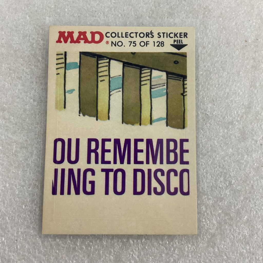 1983 MAD Trouble Stickers Fleer No 75 Disco Sticker Card - Image 1