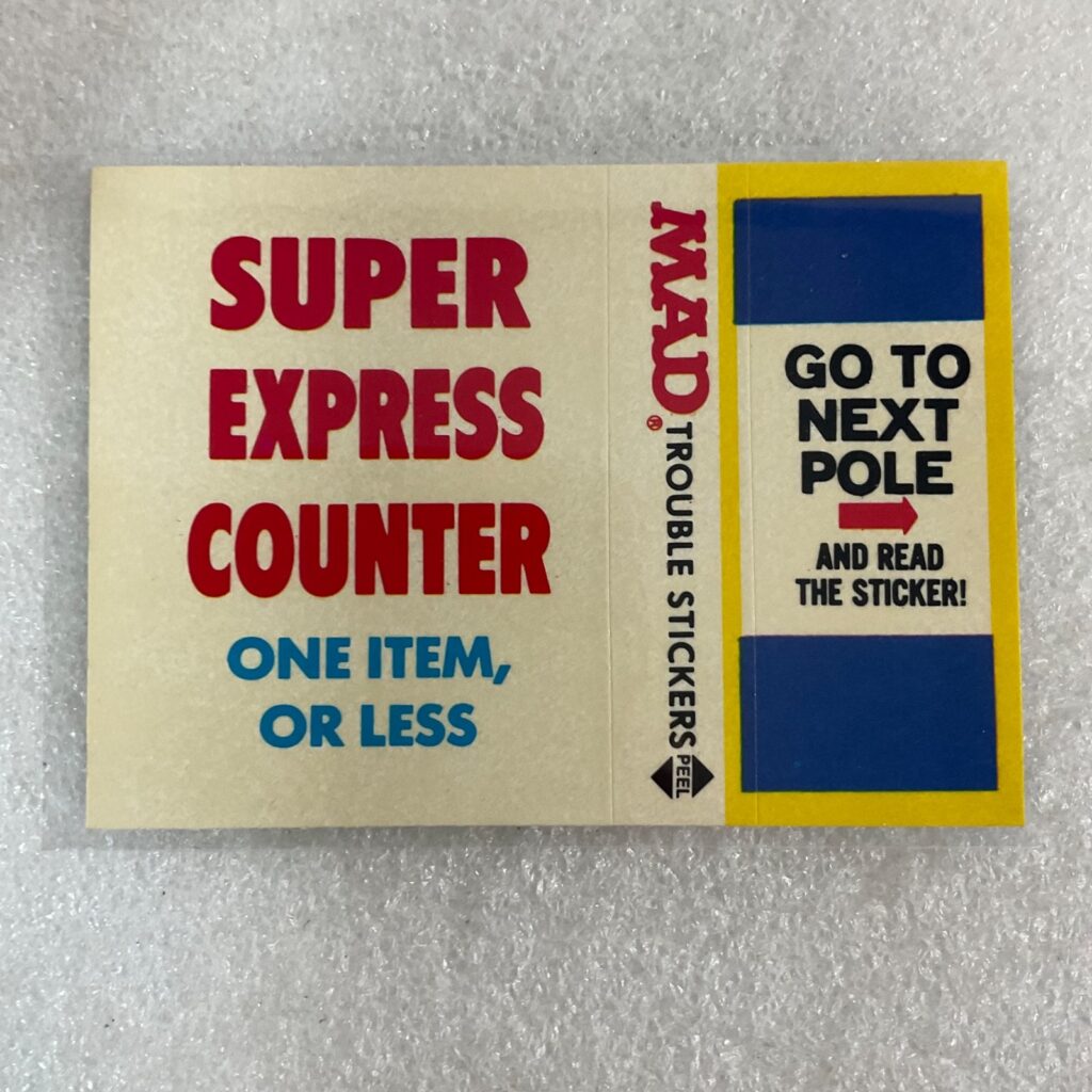 1983 MAD Trouble Stickers Fleer Super Express Counter Sticker Card - Image 1