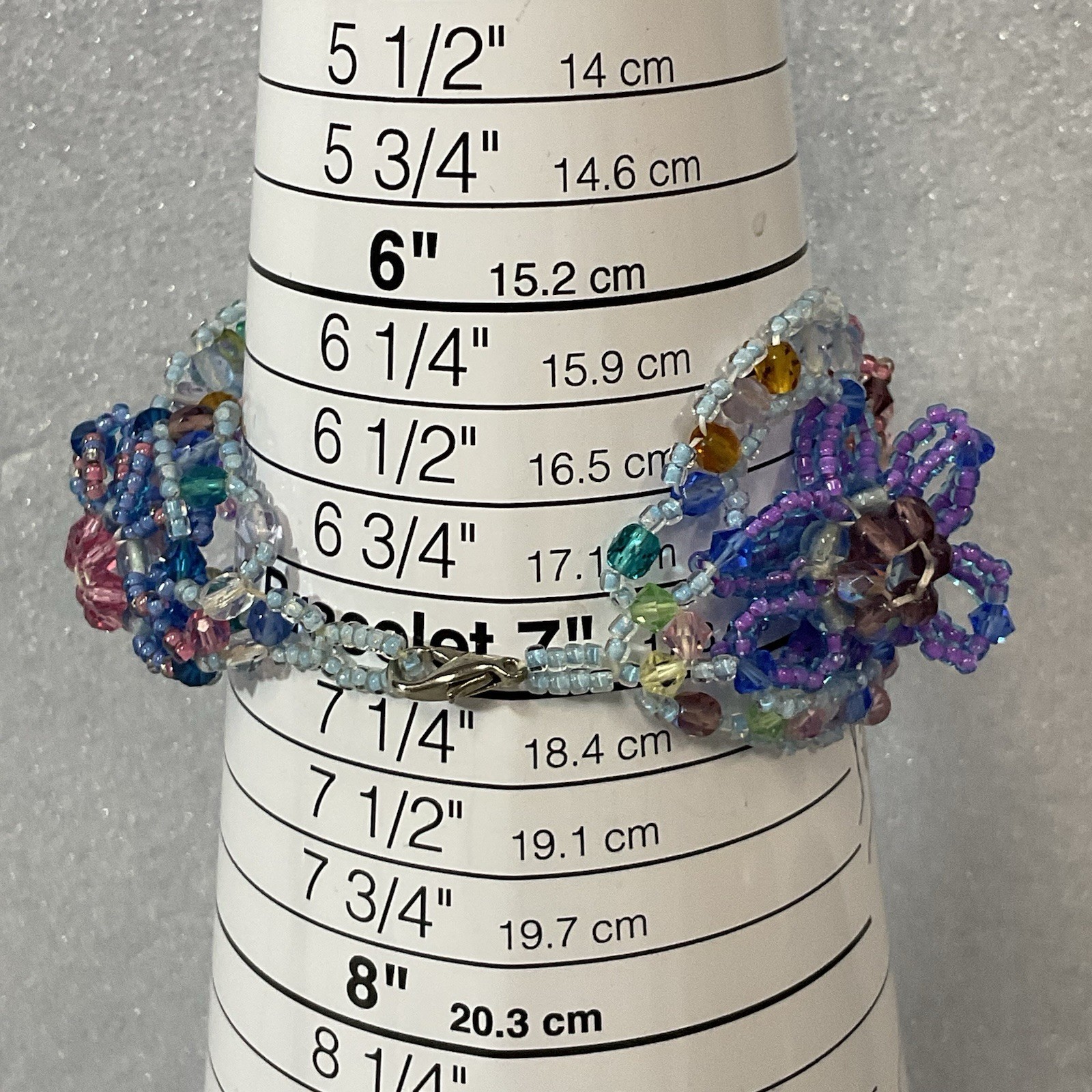 Flower Design Multicolor Bead Wide 6” Bracelet Lobster Claw Close GnuFashion - Image 2