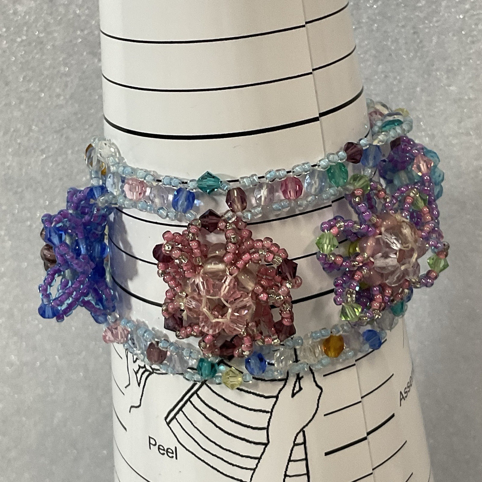 Flower Design Multicolor Bead Wide 6” Bracelet Lobster Claw Close GnuFashion - Image 4