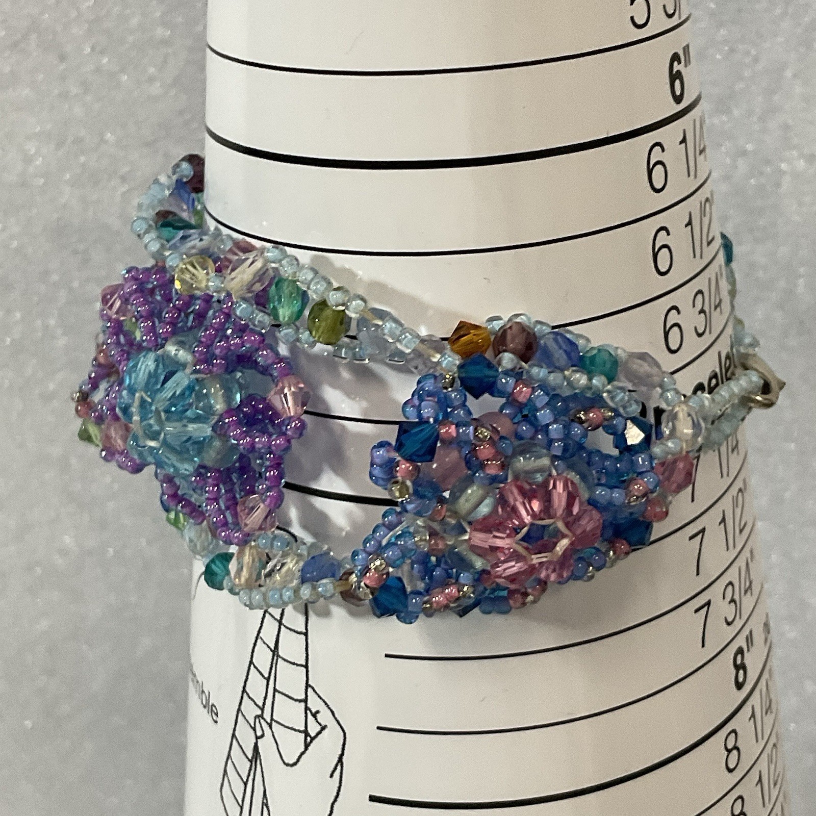 Flower Design Multicolor Bead Wide 6” Bracelet Lobster Claw Close GnuFashion - Image 6
