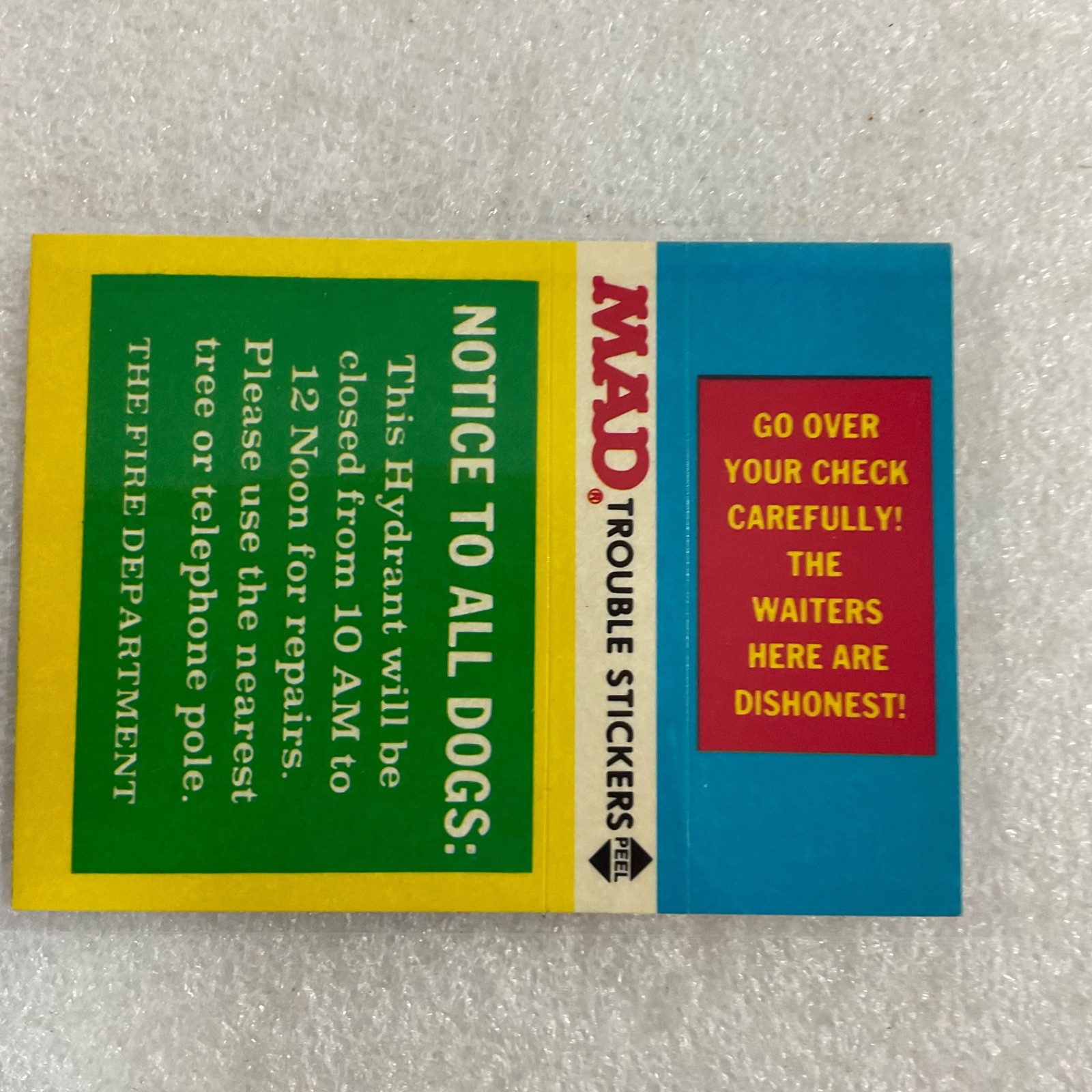 1983 MAD Trouble Stickers Fleer Notice To All Dogs Sticker Card - Image 2