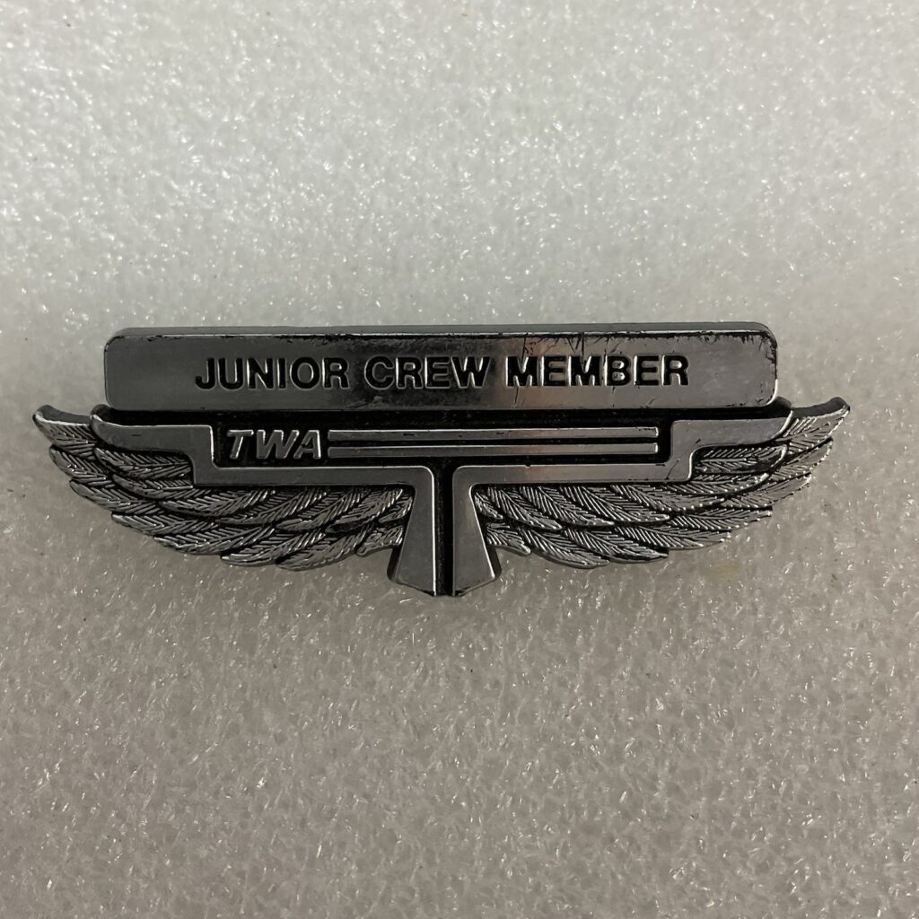 TWA Junior Crew Member Plastic Pin Badge Pinback Collectible - Image 1