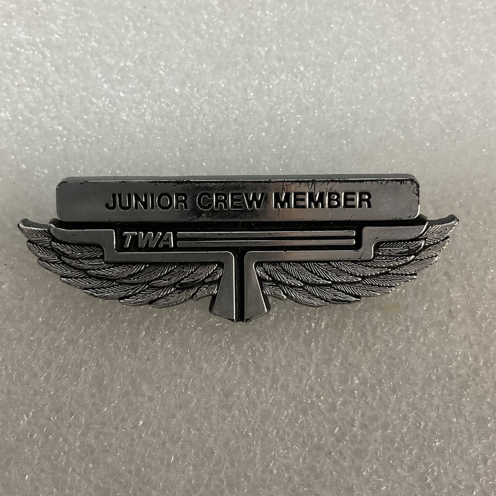 TWA Junior Crew Member Plastic Pin Badge Pinback Collectible - Image 1