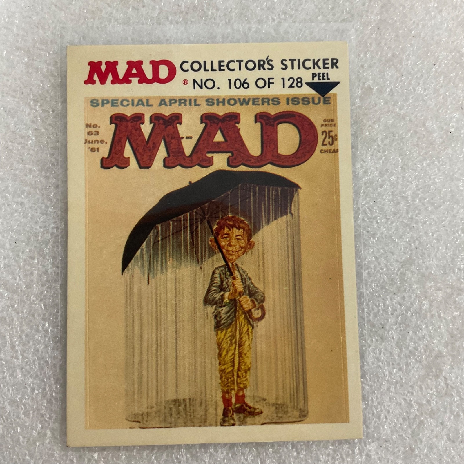 1983 MAD Trouble Stickers No 106 Fleer April Showers Sticker Card - Image 1