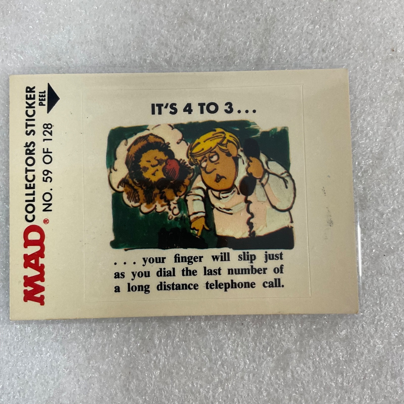 1983 MAD Trouble Stickers Fleer No 59 It's 4 To 3 Sticker Card - Image 2