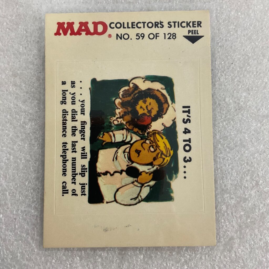 1983 MAD Trouble Stickers Fleer No 59 It's 4 To 3 Sticker Card - Image 1