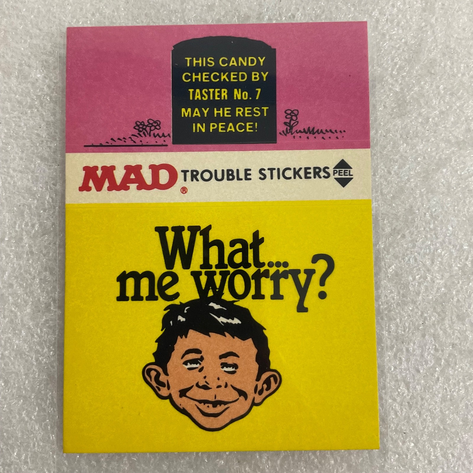 1983 MAD Trouble Stickers Fleer What Me Worry Sticker Card - Image 1