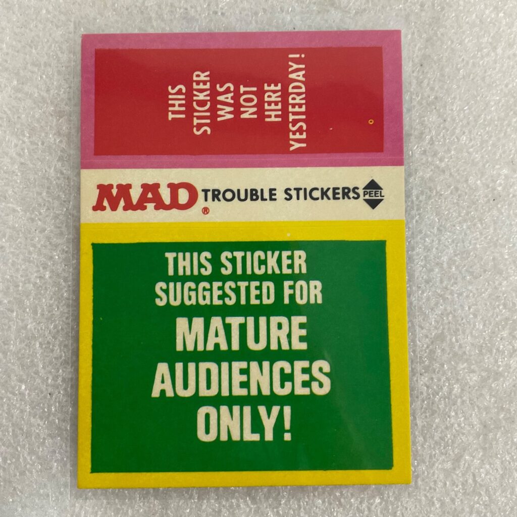 1983 MAD Trouble Stickers Fleer Mature Audiences Sticker Card - Image 1