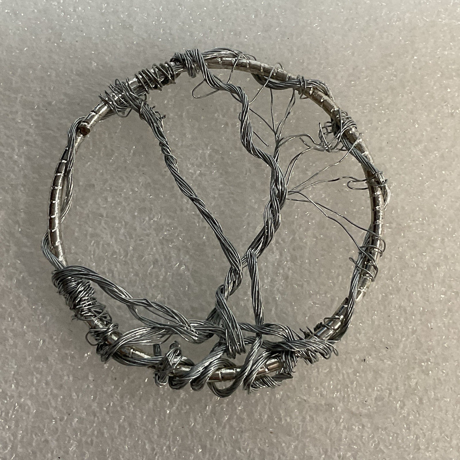 Folk Art Wire Tree In 2” Metal Hoop GnuFoundArt - Image 1