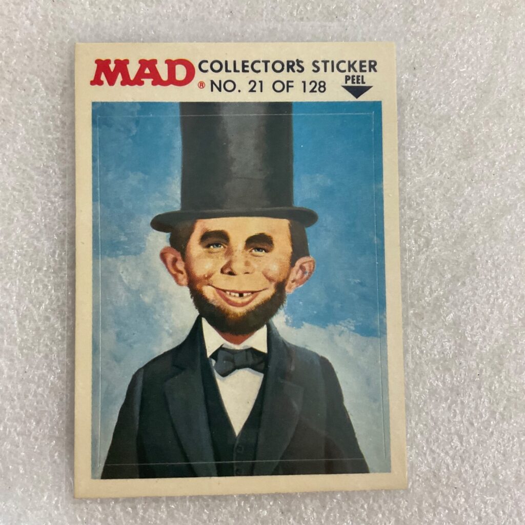 1983 MAD Trouble Stickers Fleer No 21 Lincoln Collector Sticker Card - Image 1