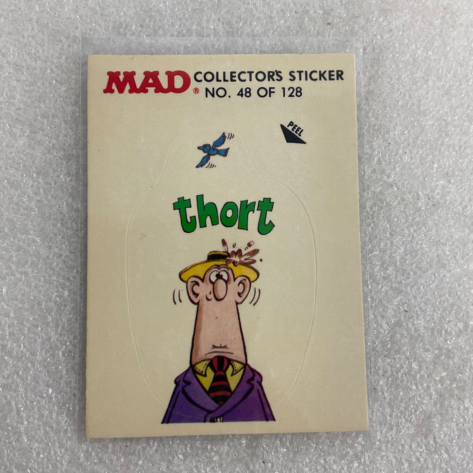 1983 MAD Trouble Stickers Fleer No 48 Thort Sticker Card - Image 1