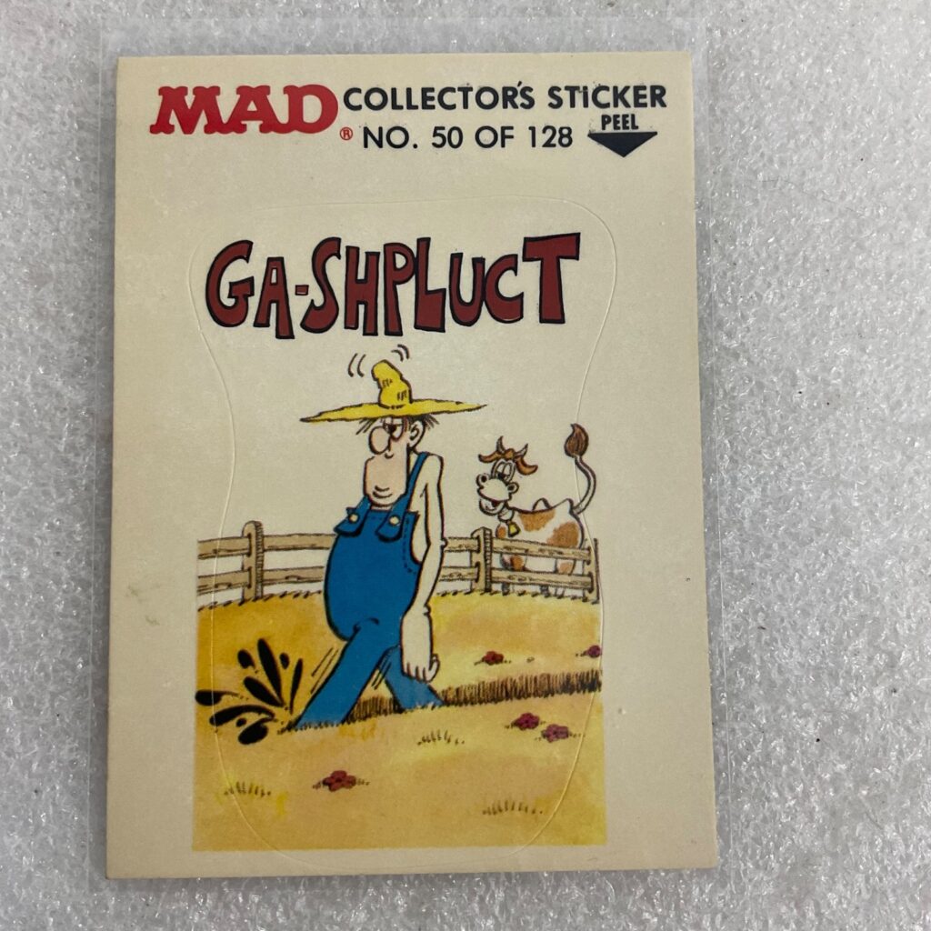 1983 MAD Trouble Stickers Fleer No 50 Ga-Shpluct Sticker Card - Image 1