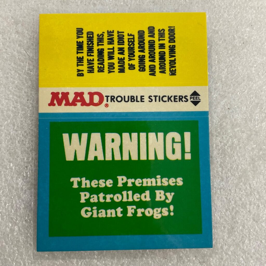 1983 MAD Trouble Stickers Fleer Giant Frogs Sticker Card - Image 1
