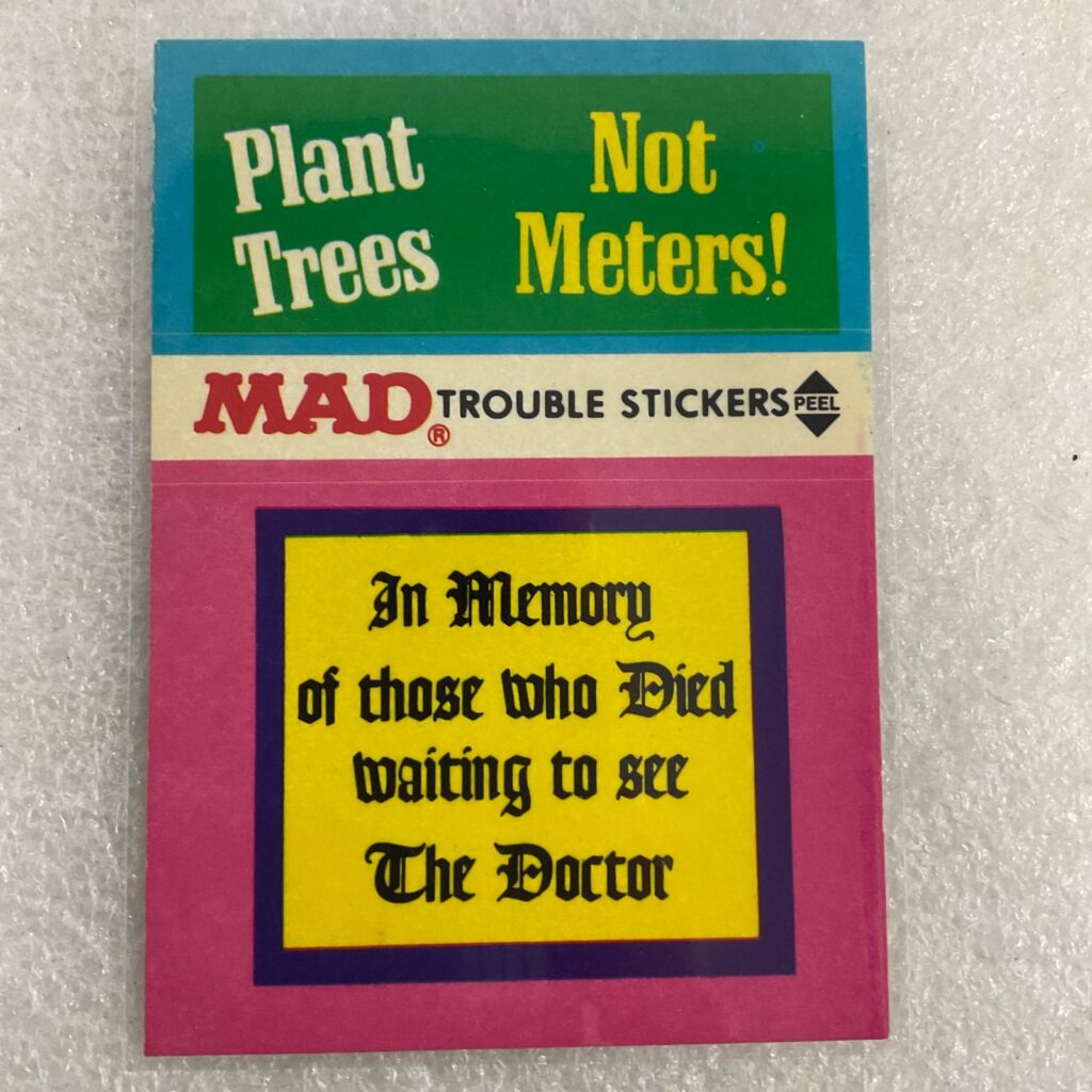 1983 MAD Trouble Stickers Fleer Plant Trees Not Meters Sticker Card - Image 1