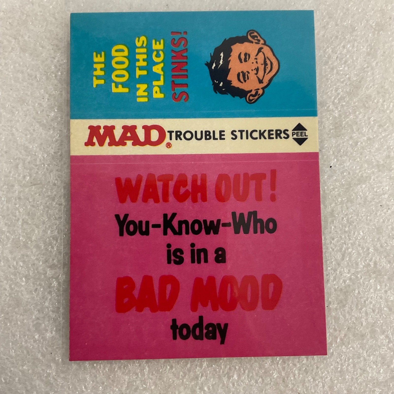 1983 MAD Trouble Stickers Fleer Bad Mood Sticker Card - Image 1