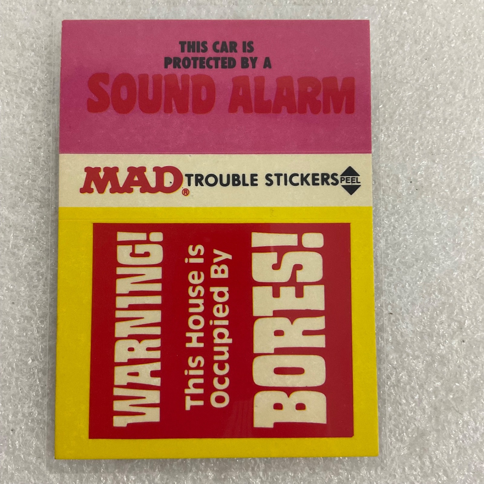 1983 MAD Trouble Stickers Fleer Sound Alarm Bores Sticker Card - Image 1