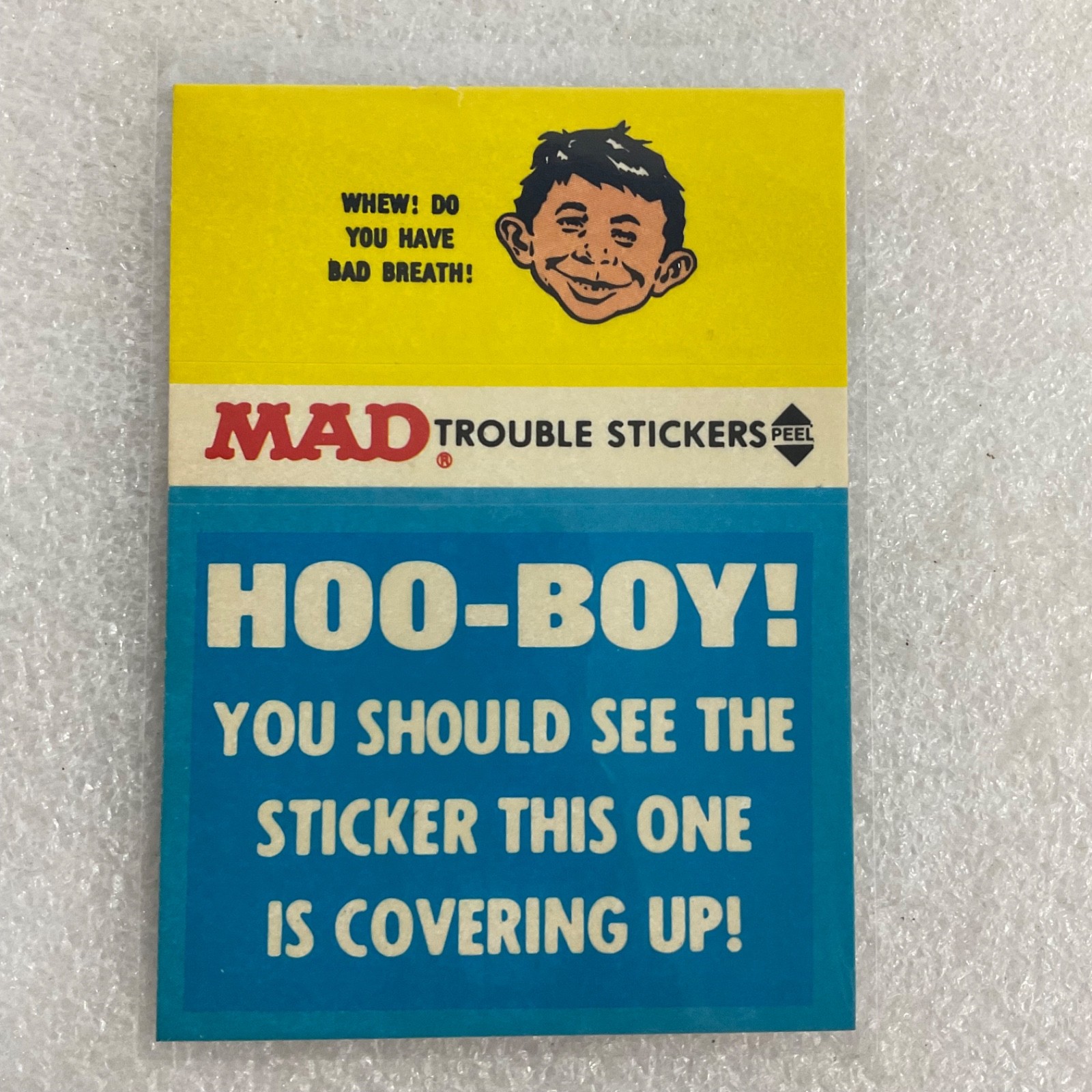 1983 MAD Trouble Stickers Fleer Hoo-Boy Bad Breath Sticker Card - Image 1