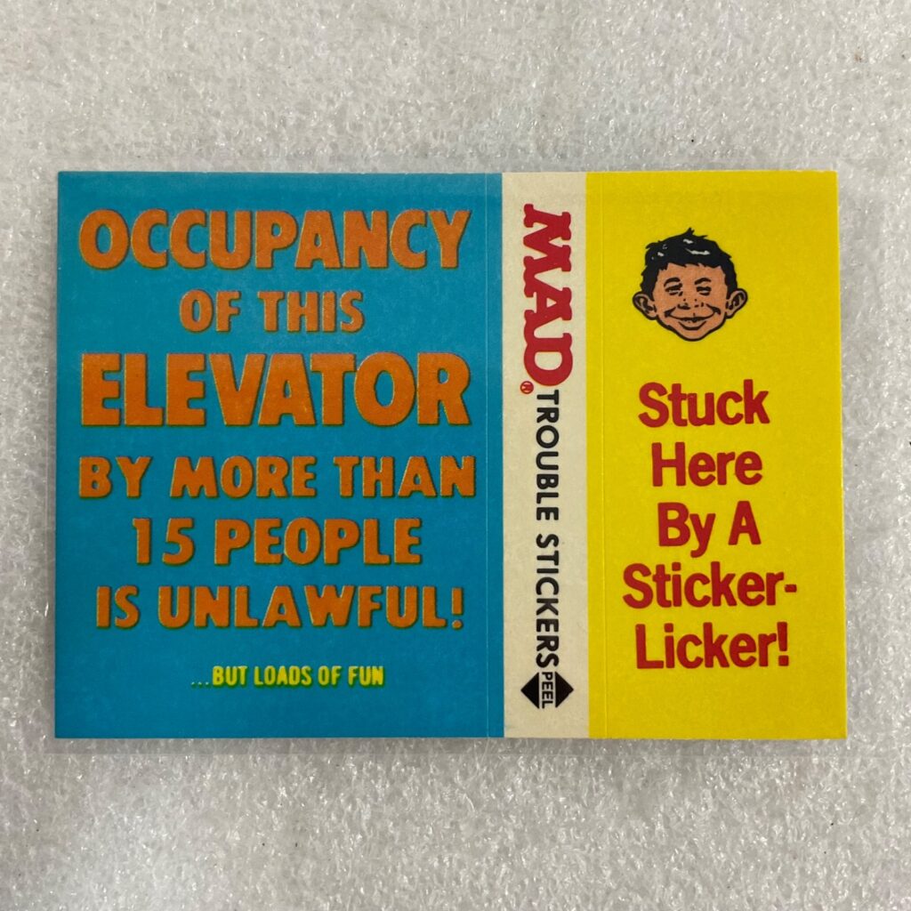 1983 MAD Trouble Stickers Fleer Elevator Sticker Card EC Publications - Image 1