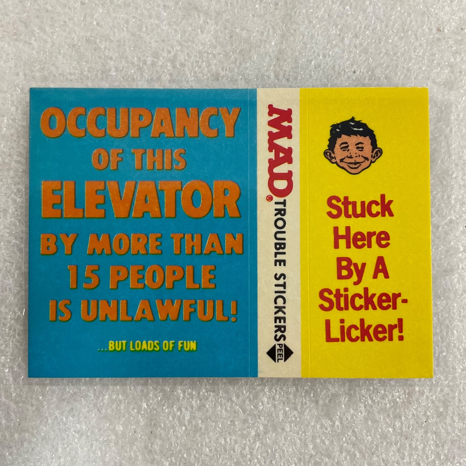 1983 MAD Trouble Stickers Fleer Elevator Sticker Card EC Publications - Image 1