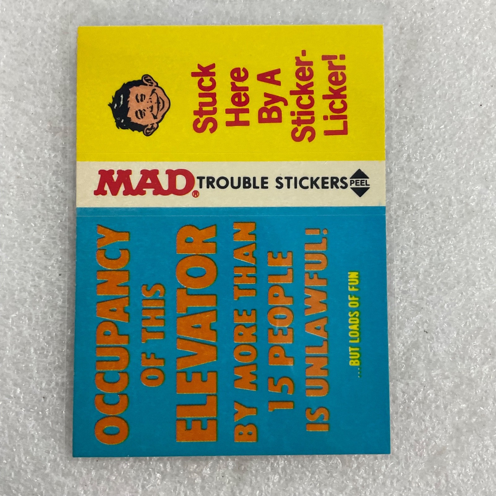1983 MAD Trouble Stickers Fleer Elevator Sticker Card EC Publications - Image 2
